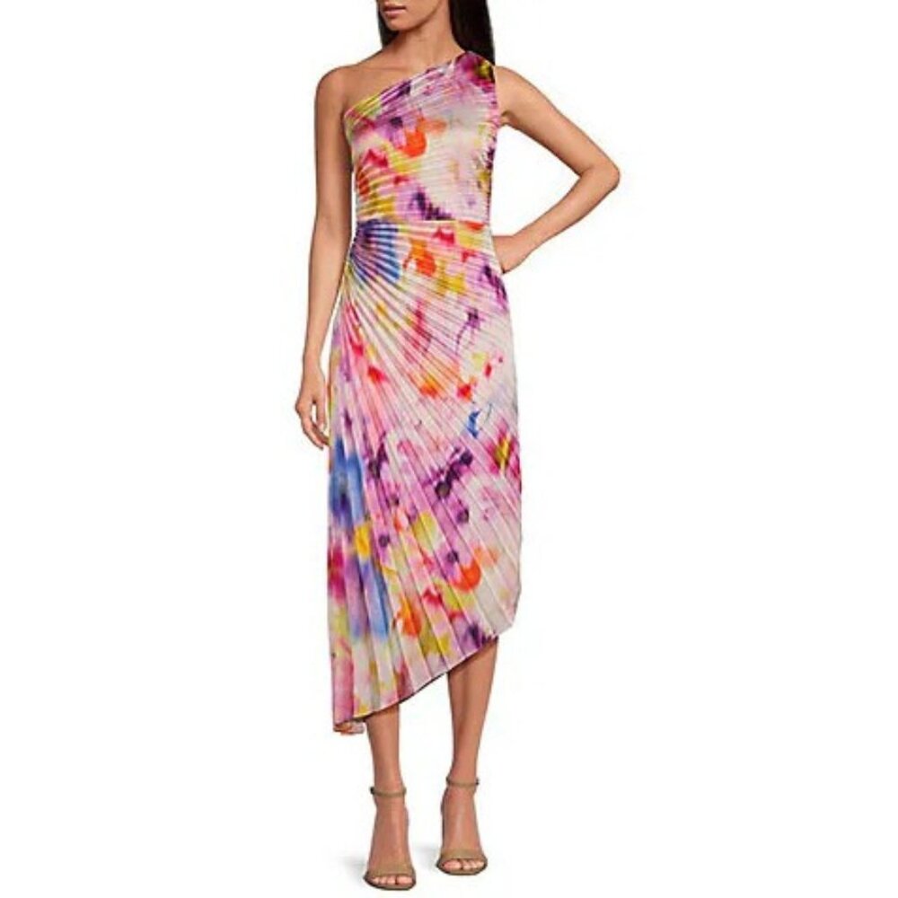 Belle by Badgley Mischka Pink Multicolor Kelsey Asymmetrical Dress - SZ 4 - NWT‎